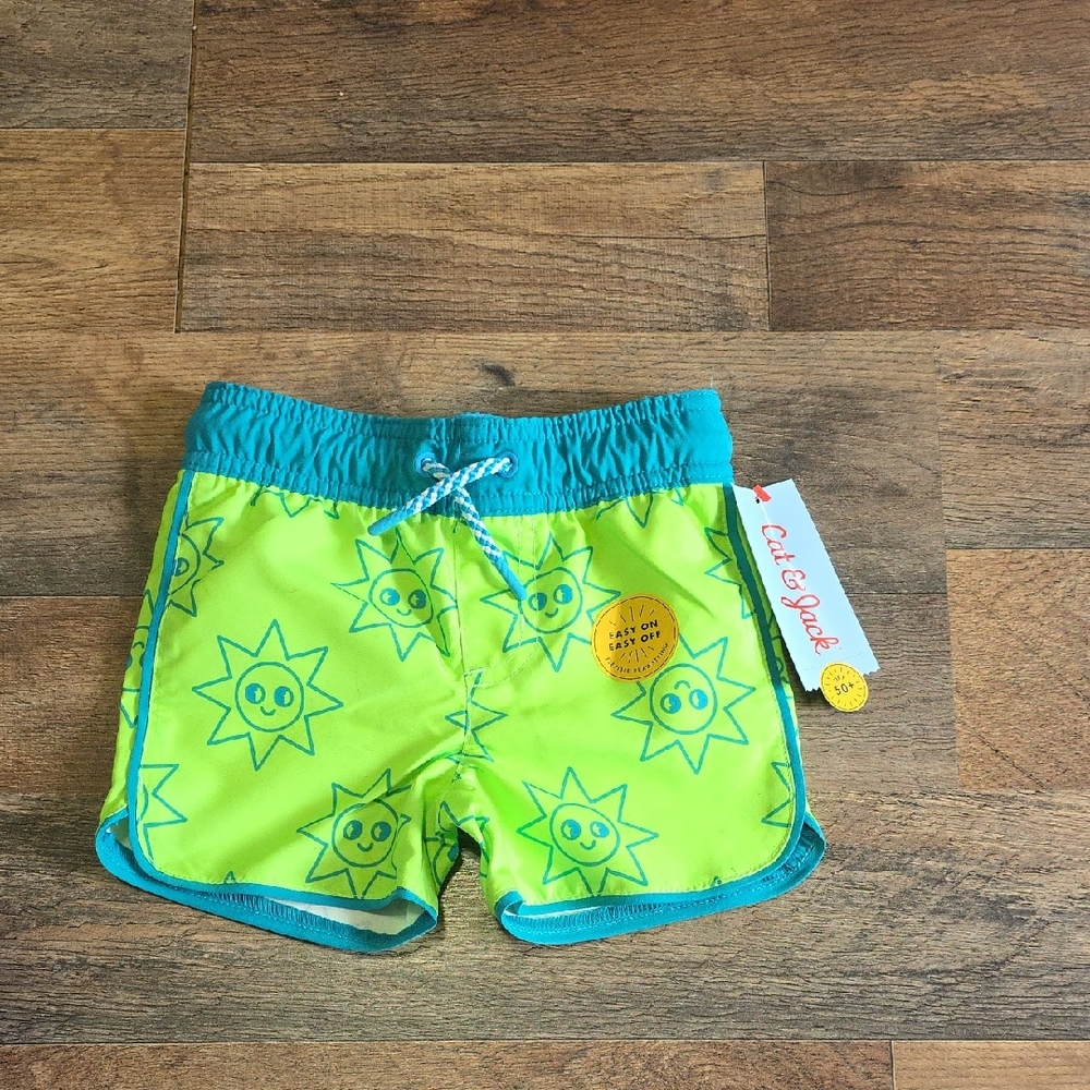Cat & Jack Kids Swim Trunks - Green and Blue